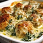 Baked Chicken Ricotta Meatballs with Spinach Alfredo Sauce