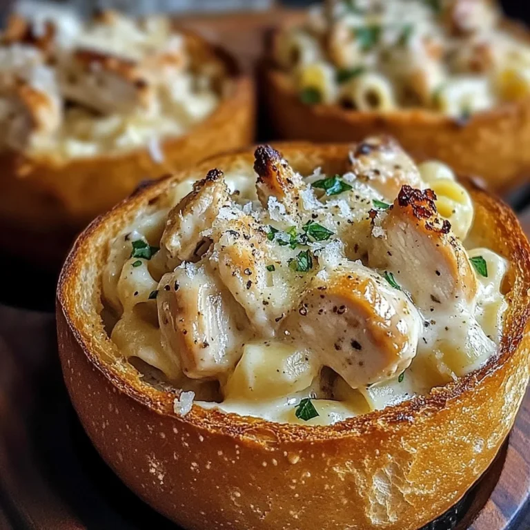 Chicken Alfredo Garlic Bread Bowls