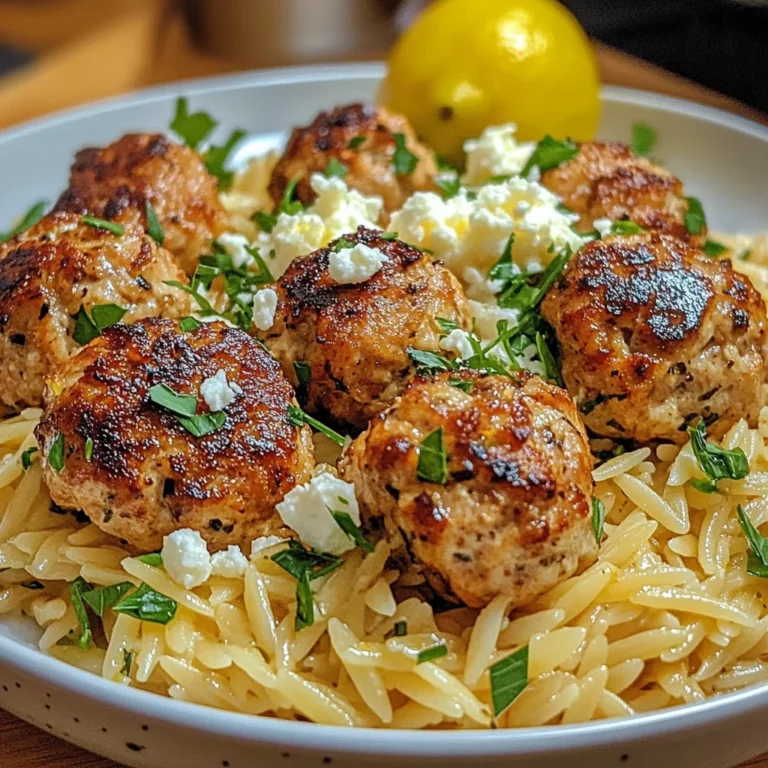 Greek Chicken Meatballs with Lemon Orzo
