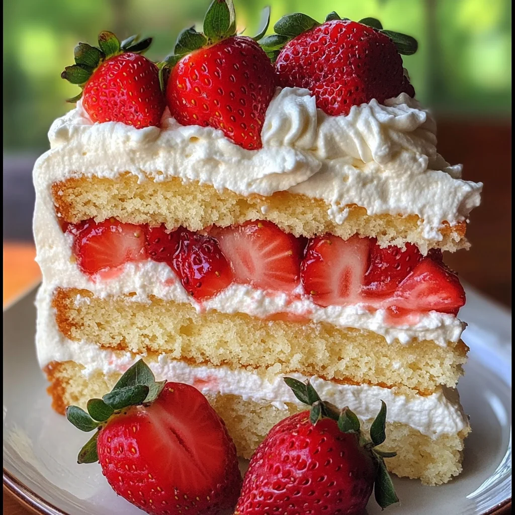 Moist Strawberry Shortcake Cake with Whipped Cream Frosting