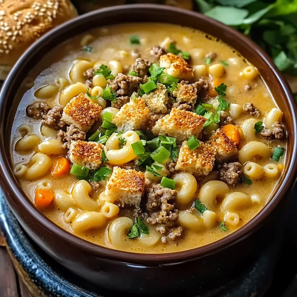 One Pot Macaroni Cheeseburger Soup