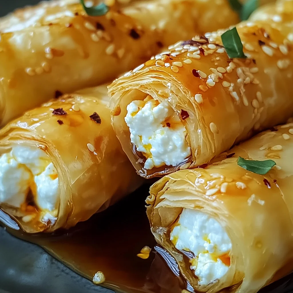 Oven Fried Feta Rolls with Chili Honey