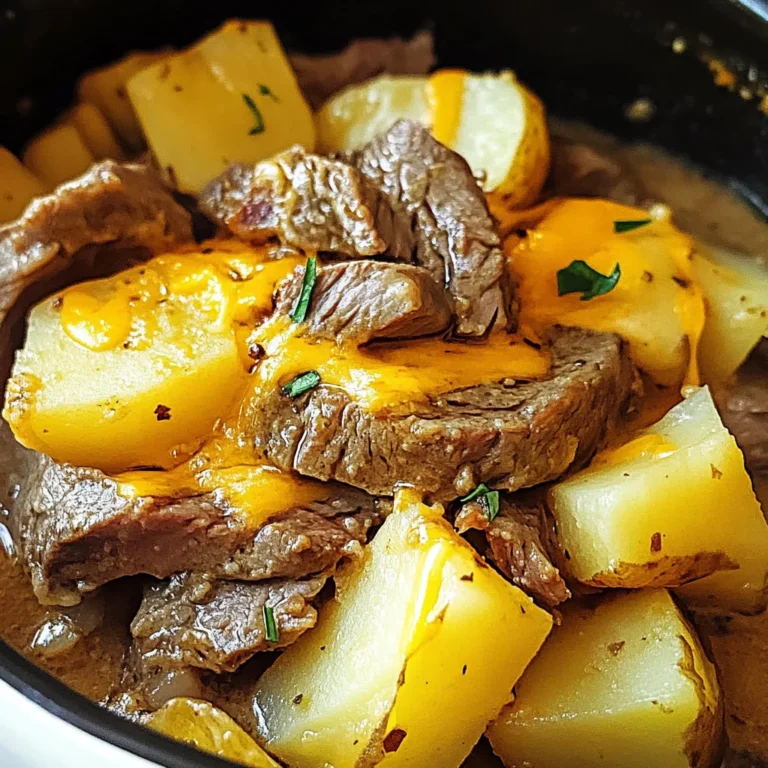 Slow Cooker Steak and Cheddar Potato Casserole