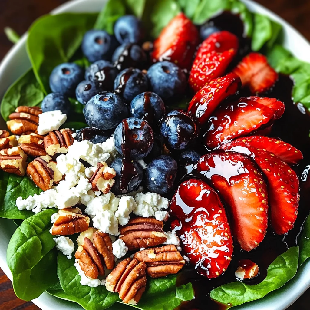 Berry Spinach Salad with Pecans, Feta, and Balsamic Glaze