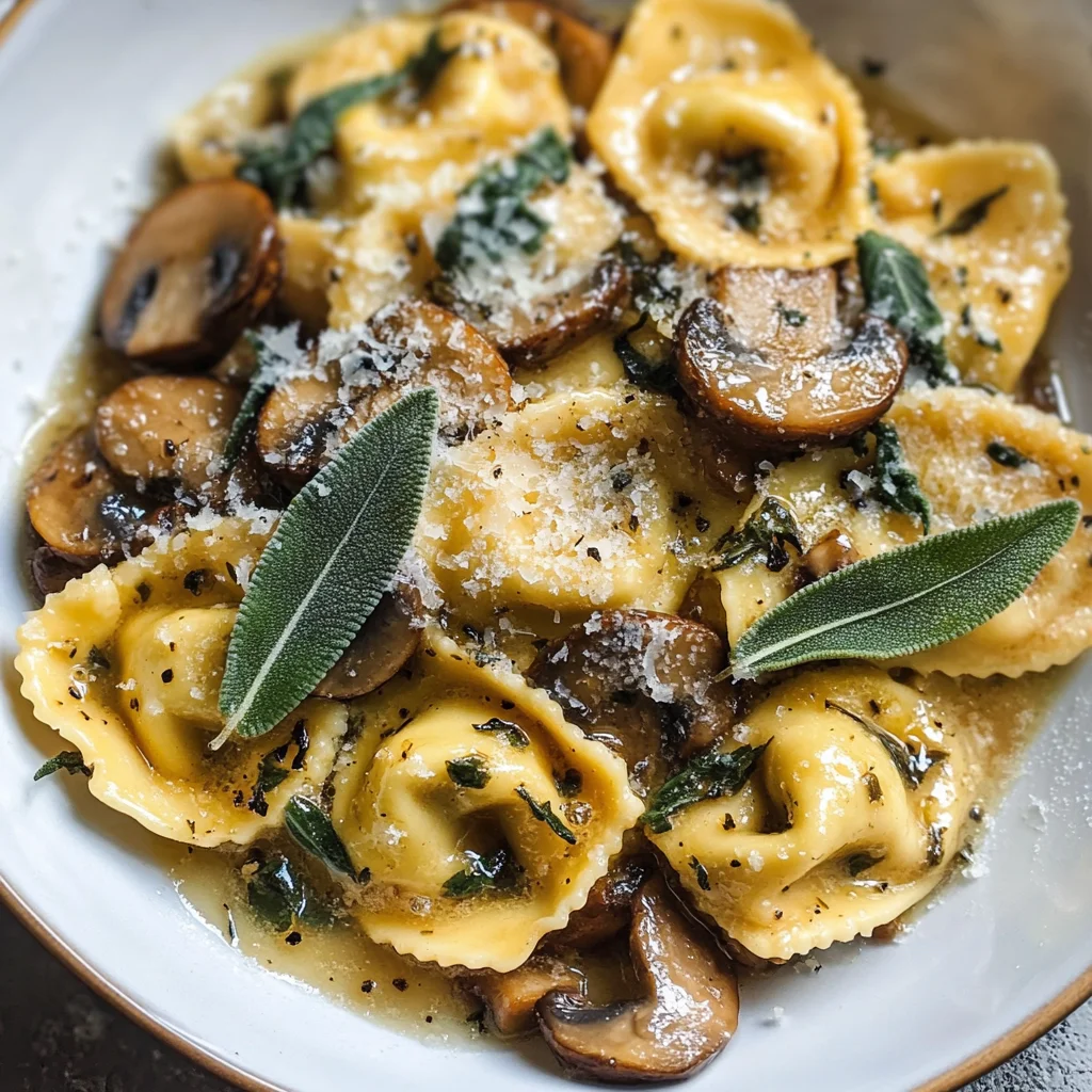 Cheese Tortellini with Butter, Mushrooms, and Crispy Sage