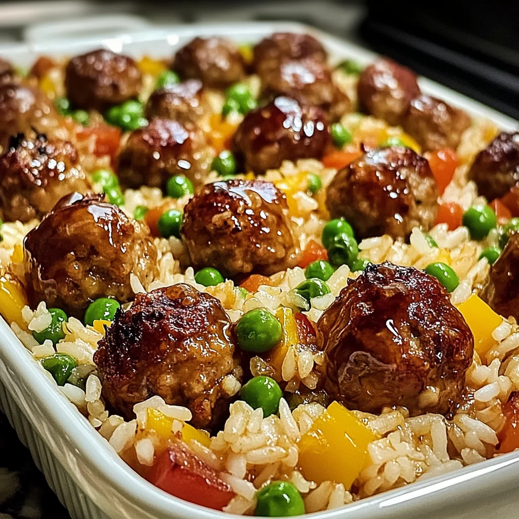Honey Garlic Meatball & Rice Bake