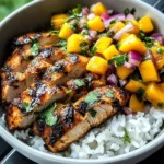 Jerk Chicken Bowls with Mango Salsa and Coconut Rice