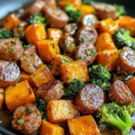 Sheet Pan Sausage and Sweet Potatoes with Honey Garlic Sauce