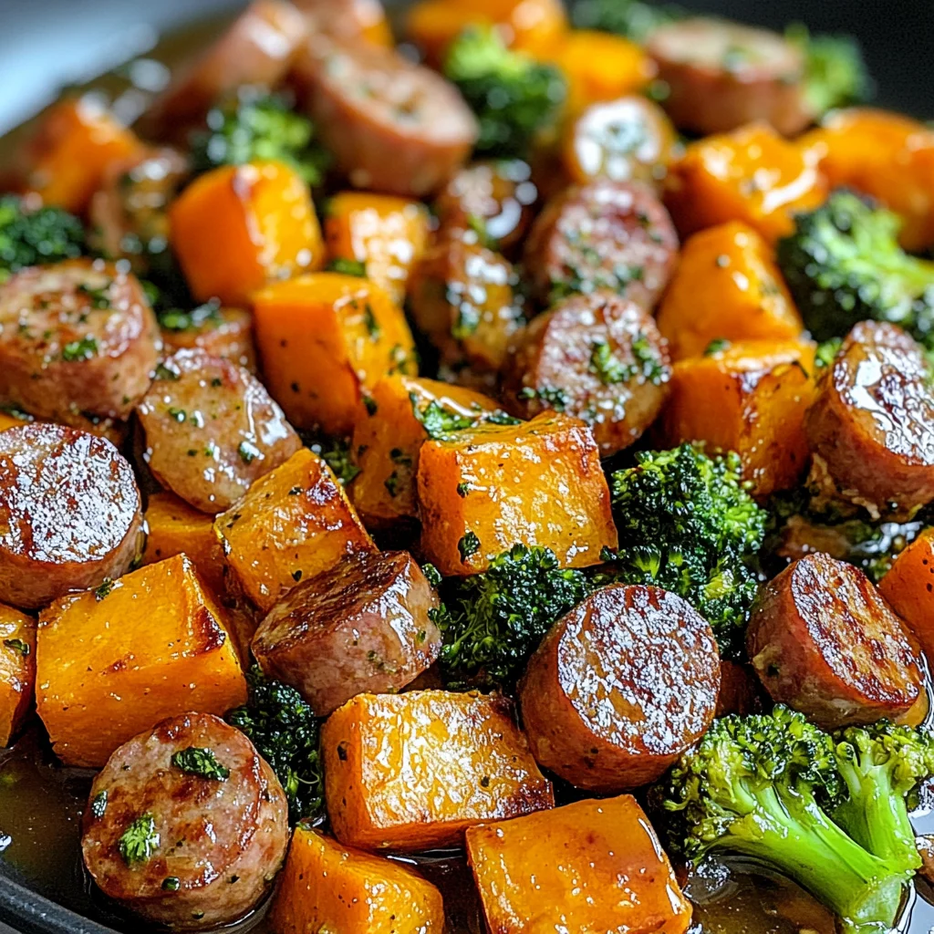 Sheet Pan Sausage and Sweet Potatoes with Honey Garlic Sauce