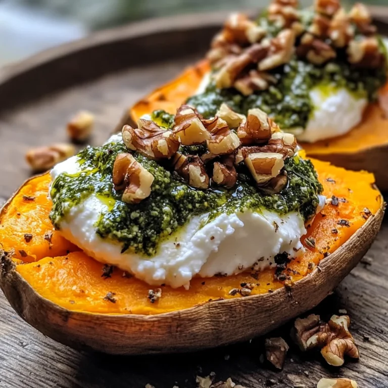 Stuffed Sweet Potatoes with Burrata, Toasted Walnuts & Sage Pesto