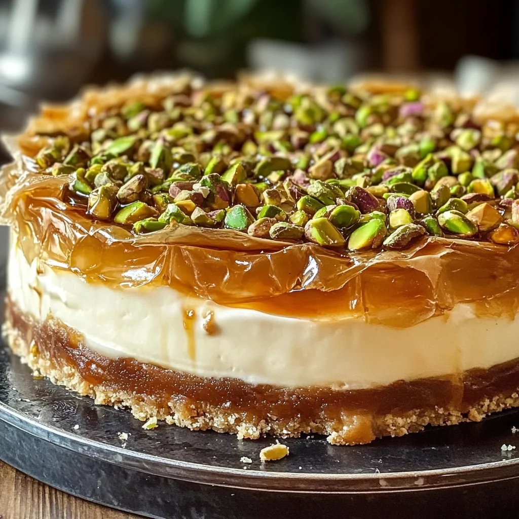 Honey Pistachio Baklava Cheesecake