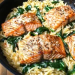 One Skillet Salmon with Lemon Orzo