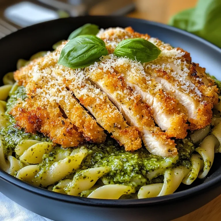 Pesto Pasta with Crispy Parmesan Chicken