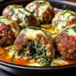 Spinach Garlic Meatballs Stuffed with Mozzarella