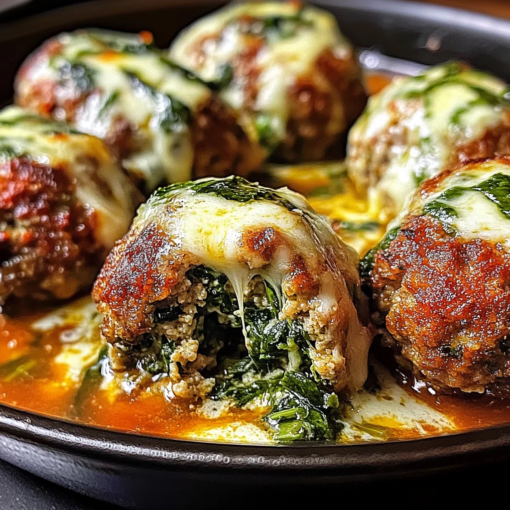 Spinach Garlic Meatballs Stuffed with Mozzarella
