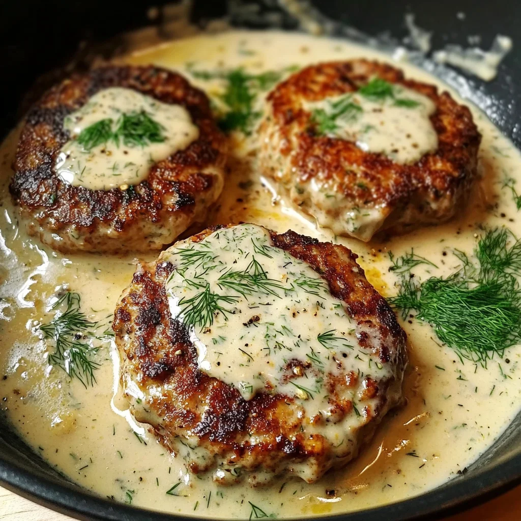 chicken hamburger Steaks in Creamy Dill Sauce